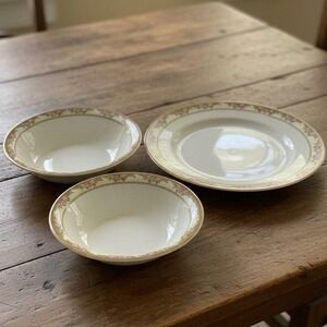 Edwin Knowles China Floral Porcelain Dinnerware, 2 Fruit Bowls & 1 Bread Plate